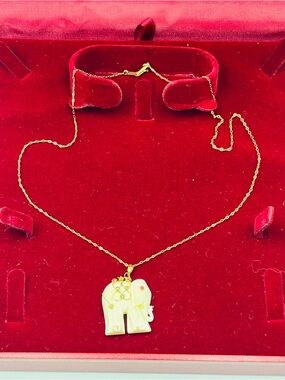 Vintage Emerald, Sapphire & Ruby Elephant Pendant 14K Gold Necklace